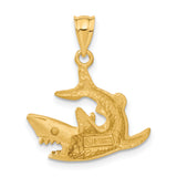 14k Satin Diamond-cut Swimming Shark Pendant C116