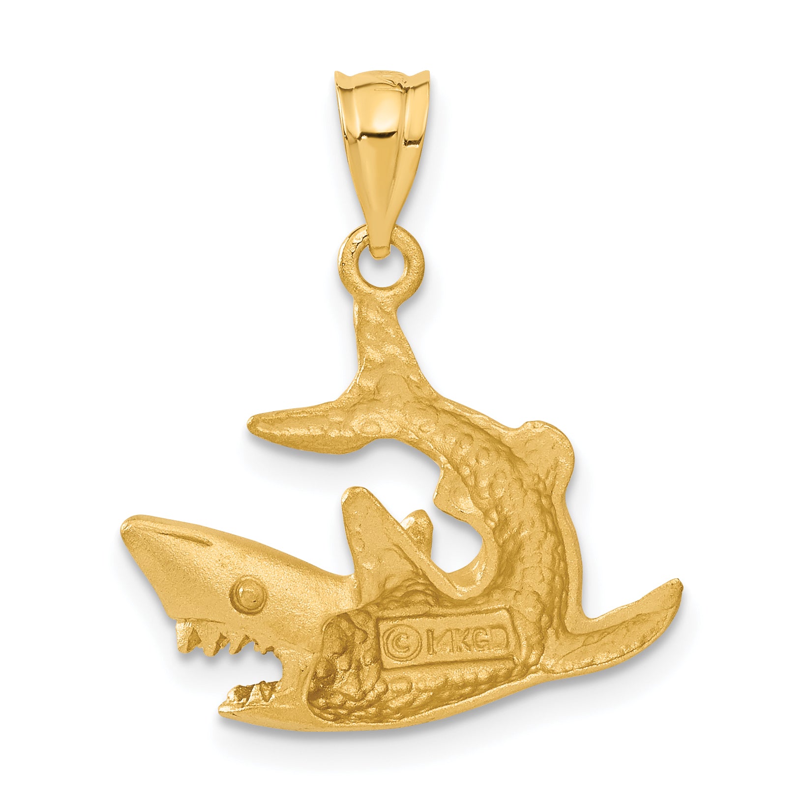 14k Satin Diamond-cut Swimming Shark Pendant C116