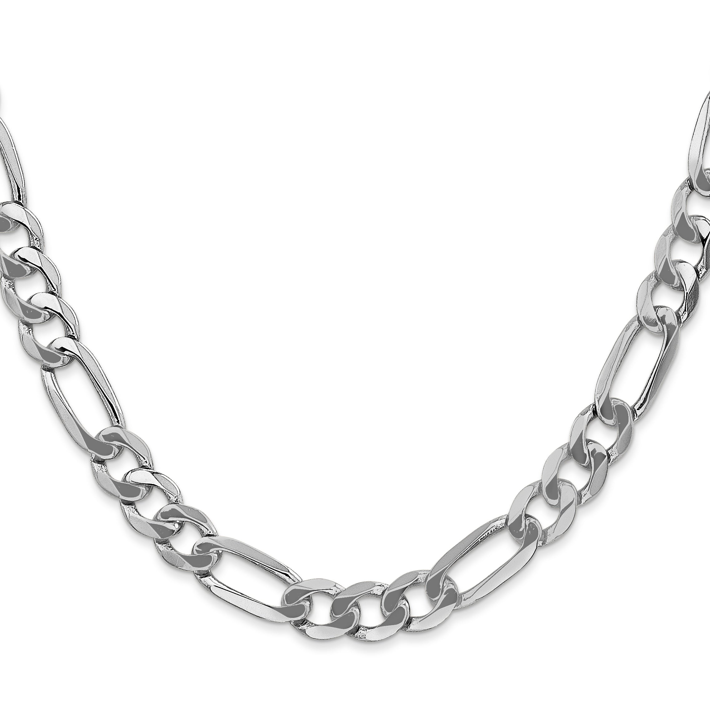 14K White Gold 20 inch 7mm Flat Figaro with Lobster Clasp Chain WFIG180