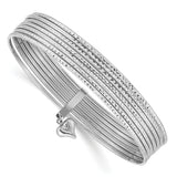 14K White Gold Polished and Textured with Dangle Heart 7-Strand 11.00mm Slip-on Round Bangle Bracelet DB535
