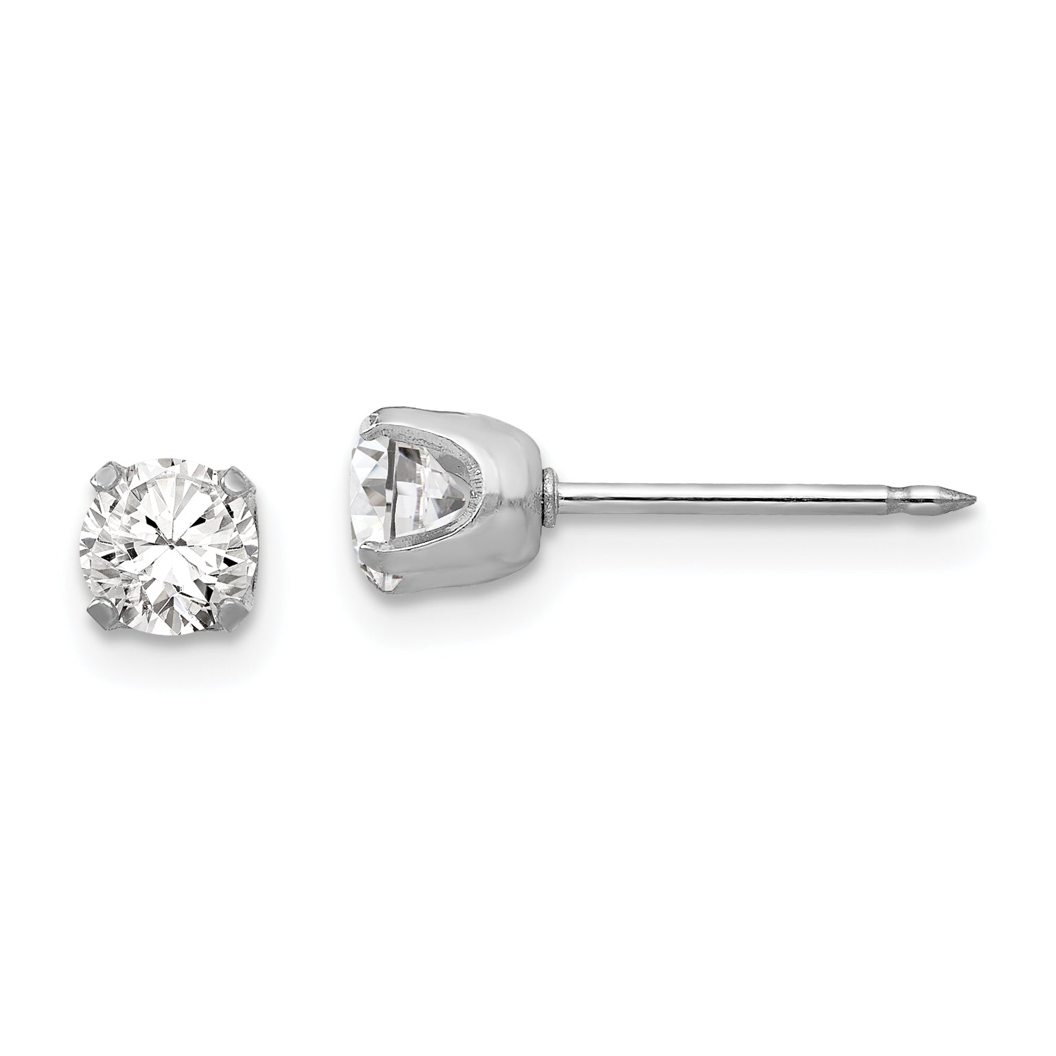 Inverness 14k White Gold 4.25mm CZ Post Piercing Earrings 138E