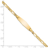 14k Polished Solid Chain/Solid Plate Figaro Link Soft Diamond Shape 24.5x7.3mm Plate 7 inch ID Bracelet FG100IDC