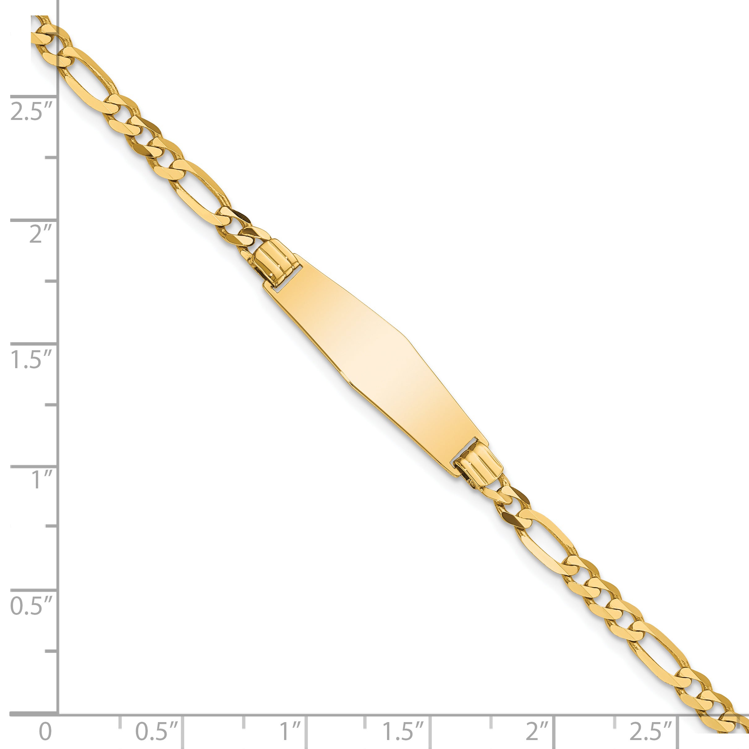 14k Polished Solid Chain/Solid Plate Figaro Link Soft Diamond Shape 24.5x7.3mm Plate 7 inch ID Bracelet FG100IDC