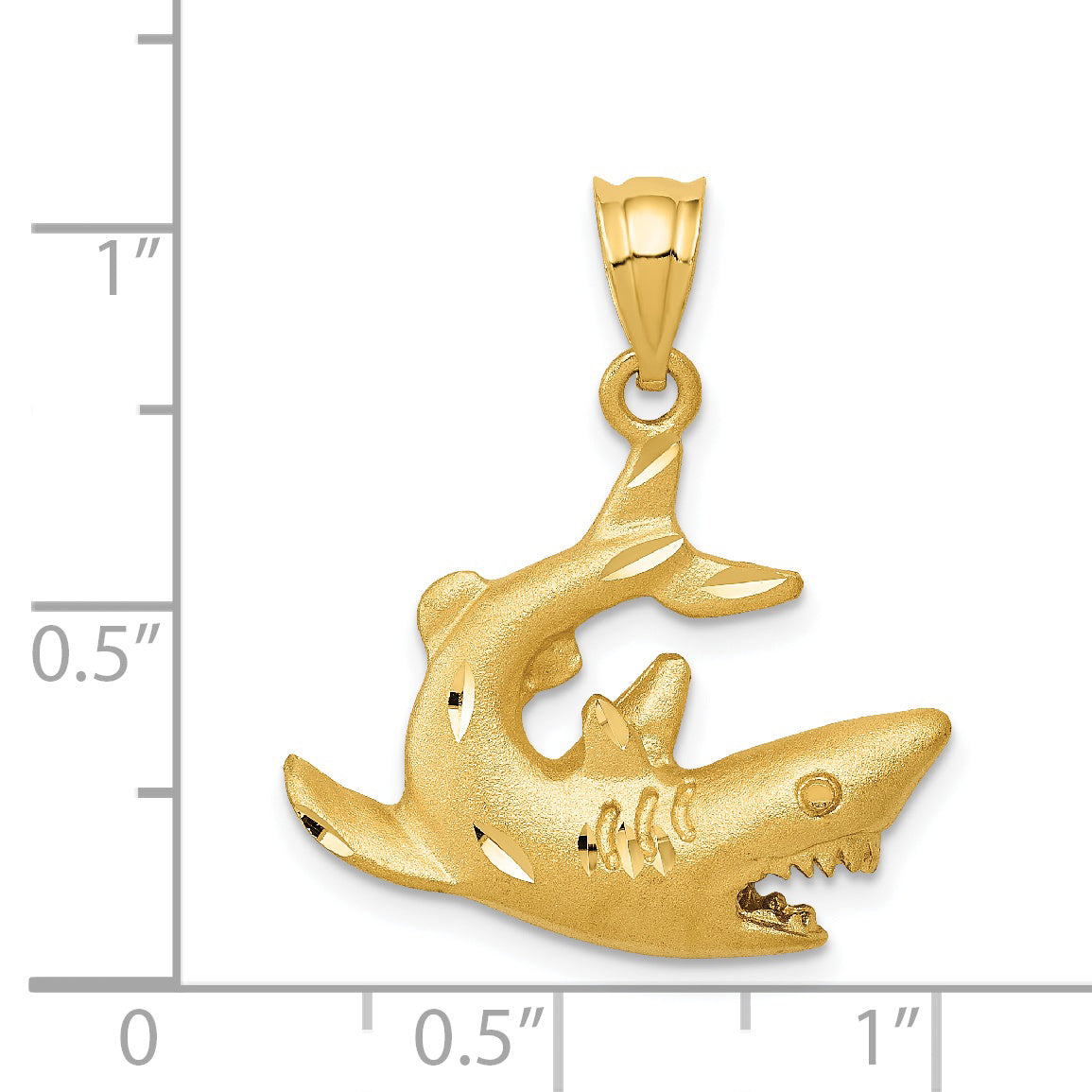 14k Satin Diamond-cut Swimming Shark Pendant C116