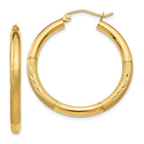 14k 3x30mm Satin Diamond-cut Round Tube Hoop Earrings TC288