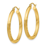 14k 3x30mm Satin Diamond-cut Round Tube Hoop Earrings TC288