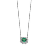 14k White Gold Diamond and Oval Emerald Fancy East-West 18 inch Necklace PM4025