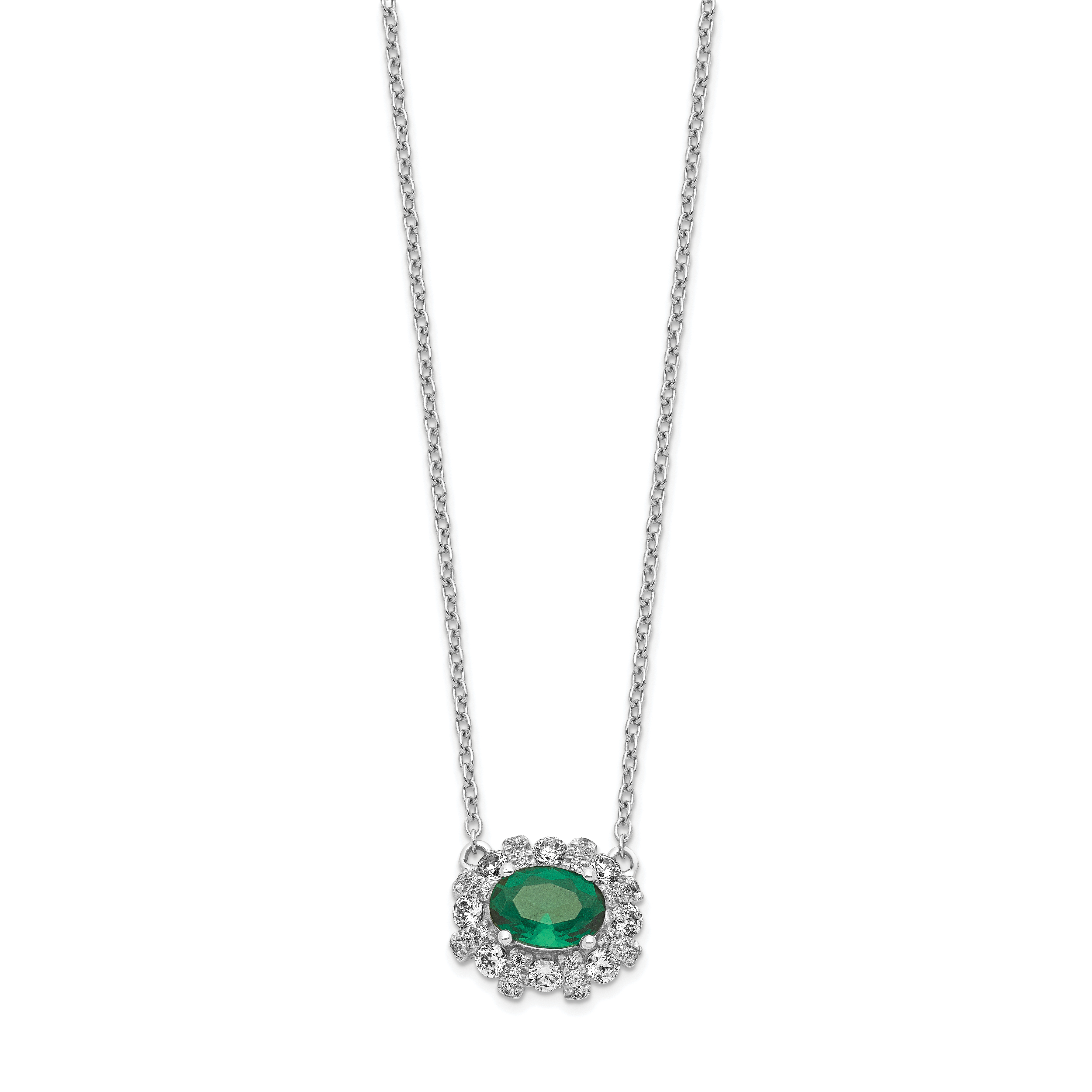 14k White Gold Diamond and Oval Emerald Fancy East-West 18 inch Necklace PM4025