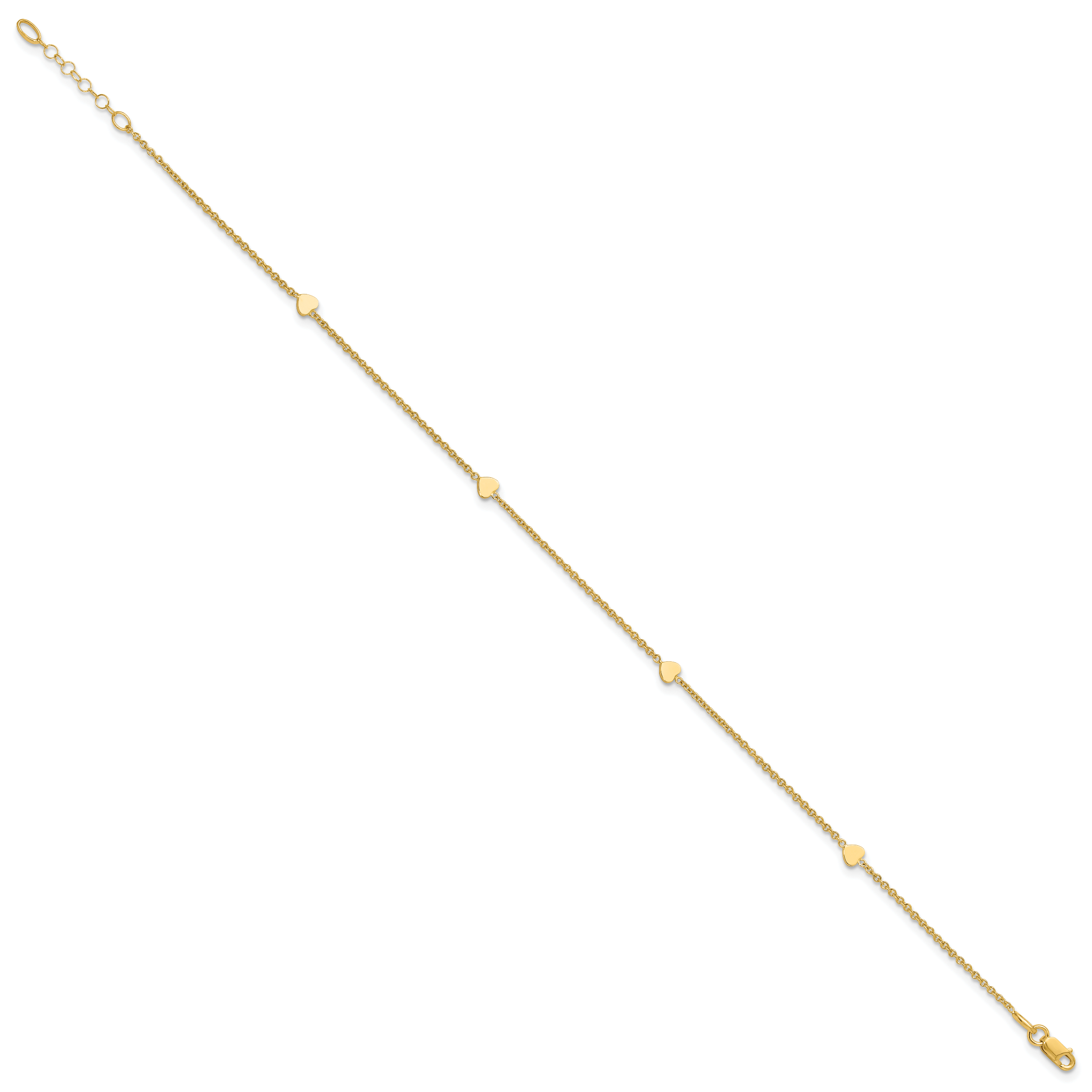 14K Polished Hearts 4-Station 10 inch Plus 1 inch Extender - Total 11 inch Anklet ANK305