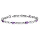 14k White Gold Complete Diamond and Oval Amethyst Fancy Link 7 inch Bracelet BM4492
