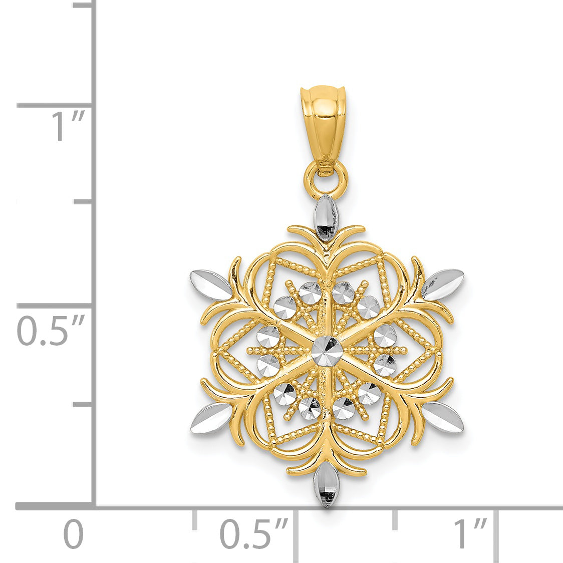 14k and White Rhodium Diamond-cut Snowflake Pendant K3190