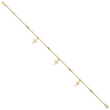 14k Diamond-cut 3 Cross Dangles and Beads 9 inch Plus 1 inch Extender - Total 10 inch Anklet ANK267