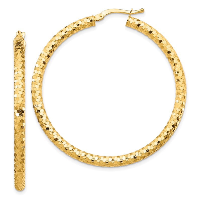 14K 3x44mm Diamond-cut Tube Hoop Earrings TF1705
