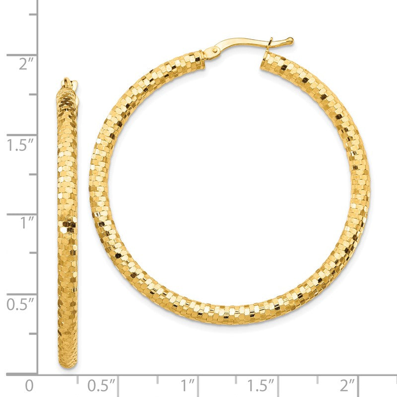 14K 3x44mm Diamond-cut Tube Hoop Earrings TF1705
