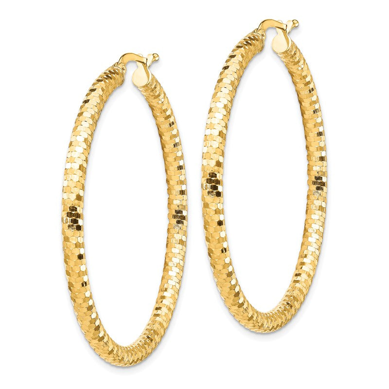 14K 3x44mm Diamond-cut Tube Hoop Earrings TF1705
