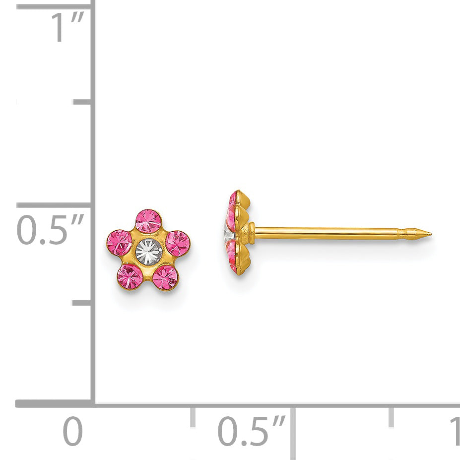Inverness 14k Rose and Aurora Borealis Crystal Flower Post Piercing Earrings 223E
