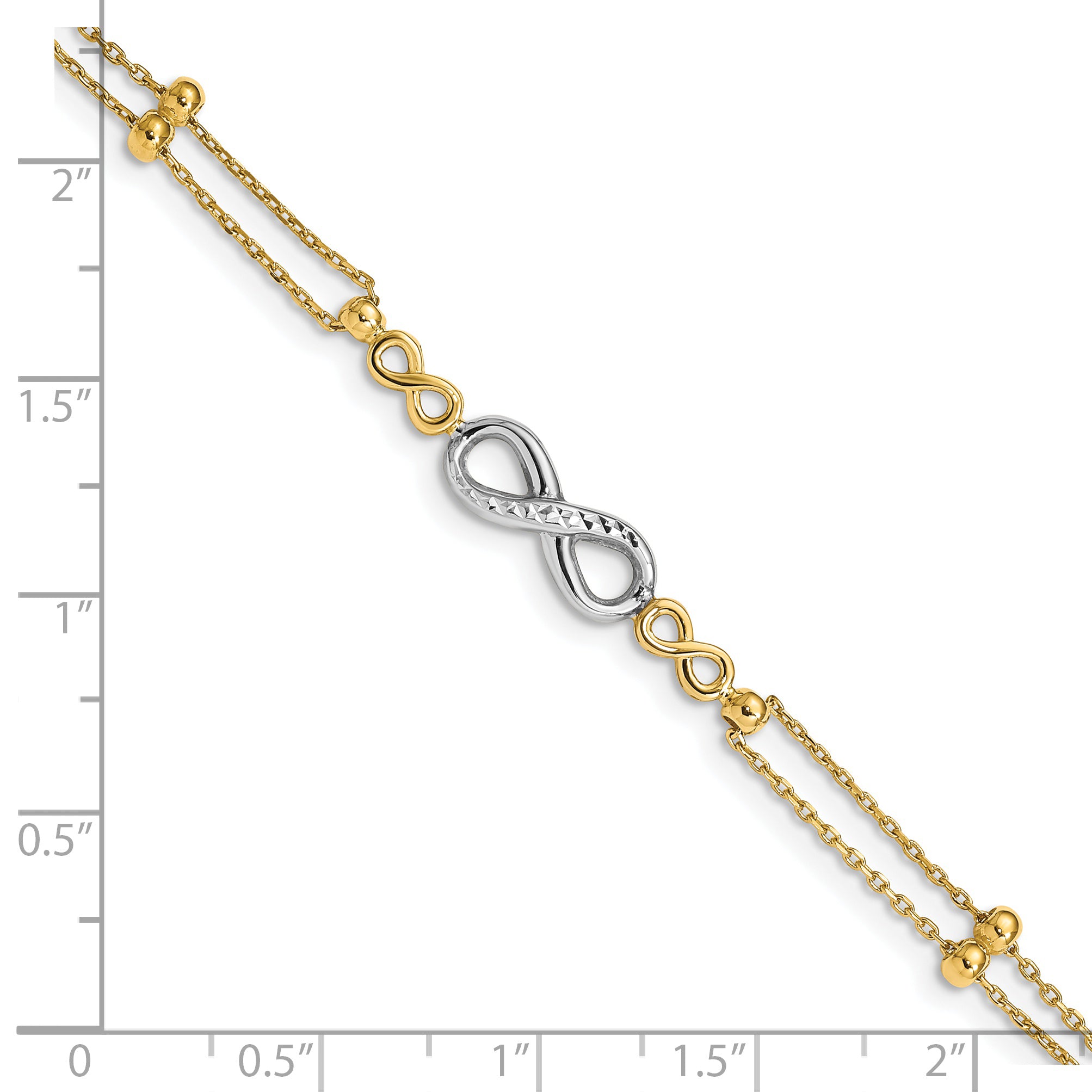 14K Two-tone Polished Diamond-cut Infinity Symbol 2-Strand 7.5 inch Bracelet FB1542