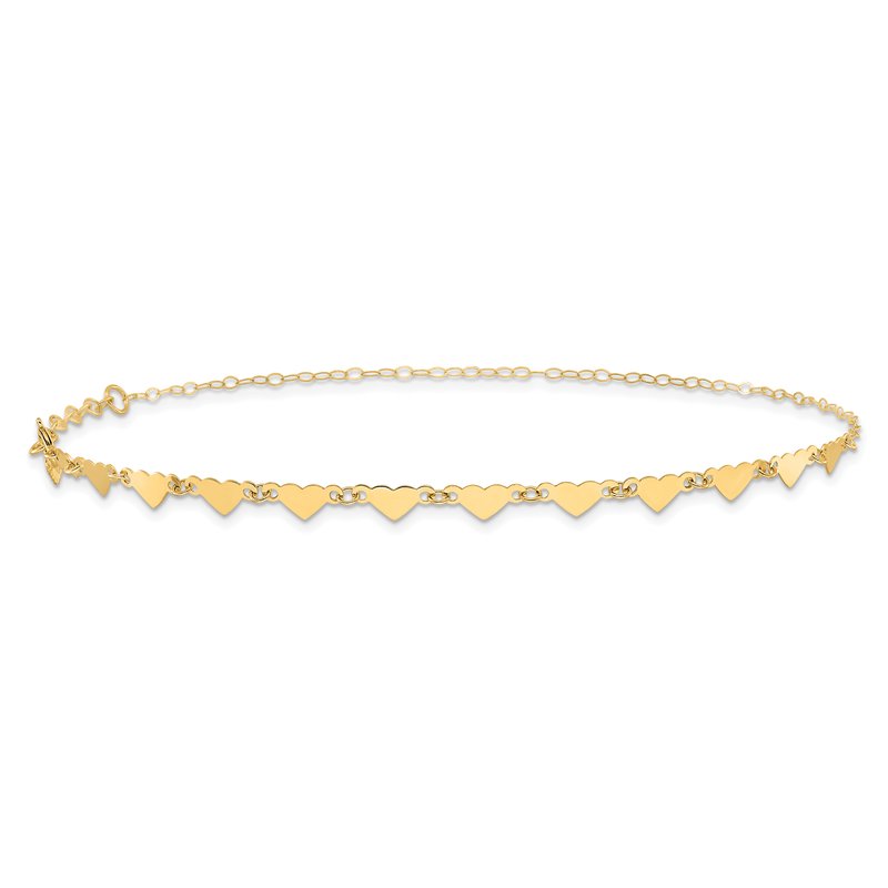14K Hearts and Oval Links 9 inch Plus 1 inch Extender - Total 10 inch Anklet ANK245