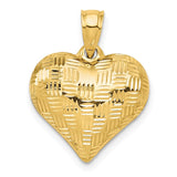 14K Polished Basket Weave Pattern 3-D Puffed Heart Pendant K5146