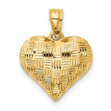 14K Polished Basket Weave Pattern 3-D Puffed Heart Pendant K5146