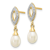14k 7x5mm White Teardrop Freshwater Cultured Pearl and .01 carat Diamond Dangle Post Earrings XE2496AA
