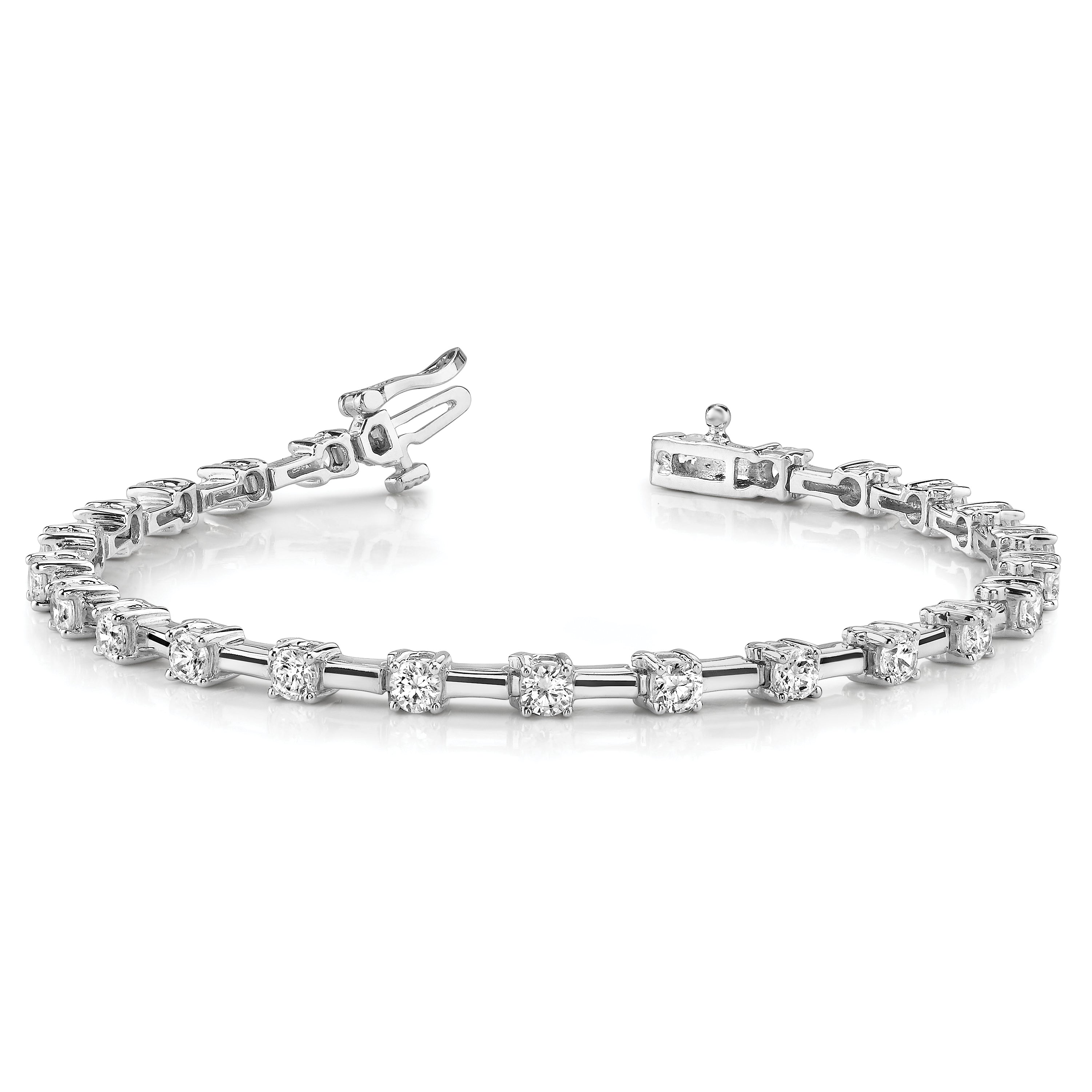 14k White Gold Complete 2 carat Round AA Diamond Bar Link 7 inch Tennis Bracelet X636WAA