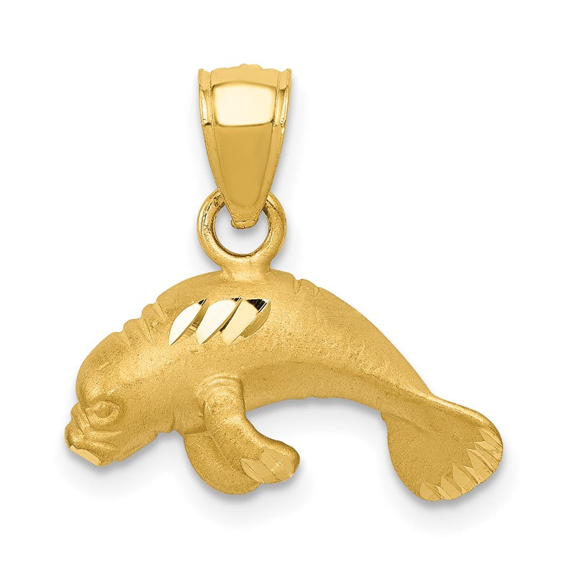 14K Satin Diamond-cut Manatee Pendant K2996