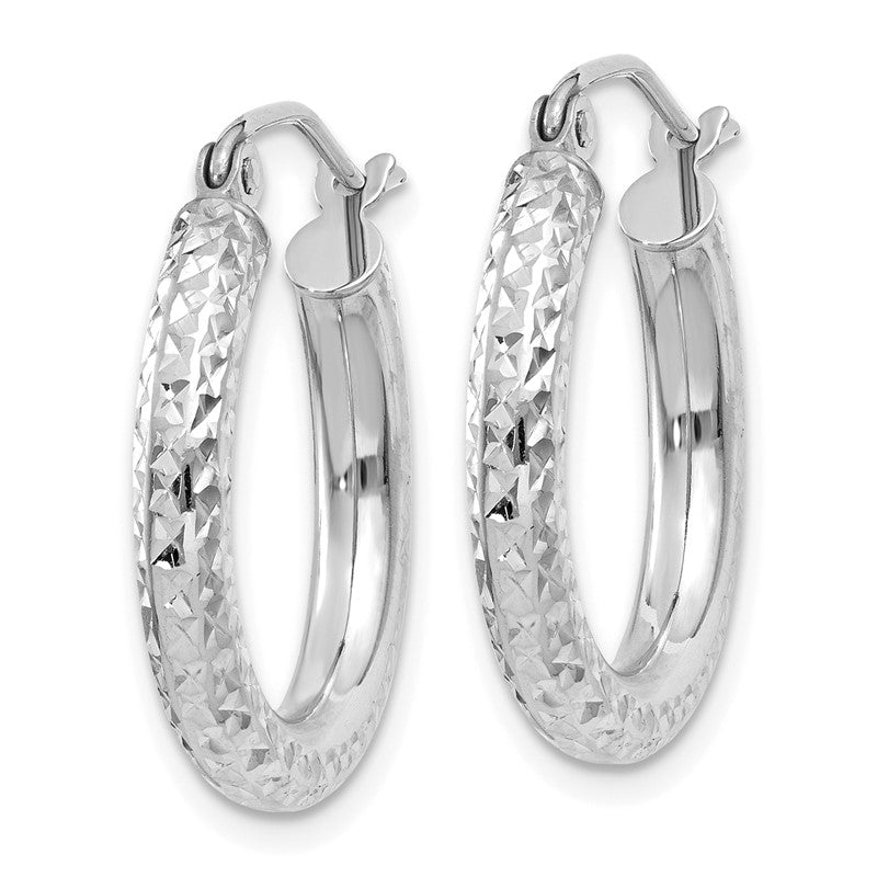 14k White Gold 3x20mm Diamond-cut Round Tube Hoop Earrings TC254