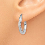 14k White Gold 3x20mm Diamond-cut Round Tube Hoop Earrings TC254