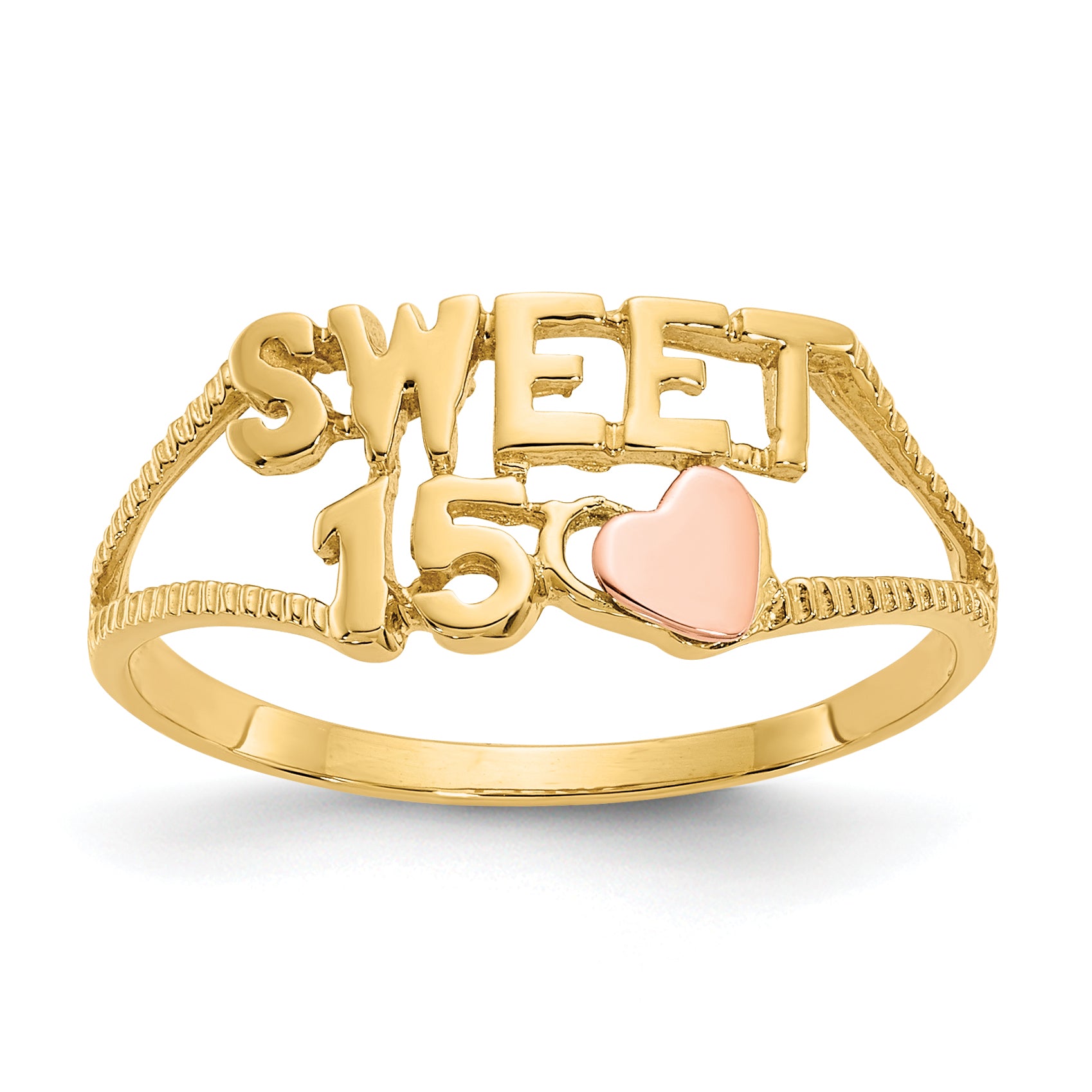 14K Two-tone Quinceanera SWEET 15 Heart Ring K3884
