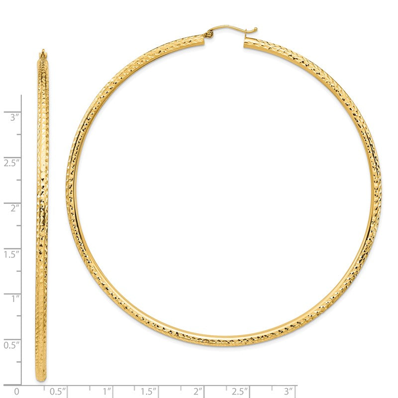 14k 3x90mm Lightweight Diamond-cut Round Tube Hoop Earrings TC1015