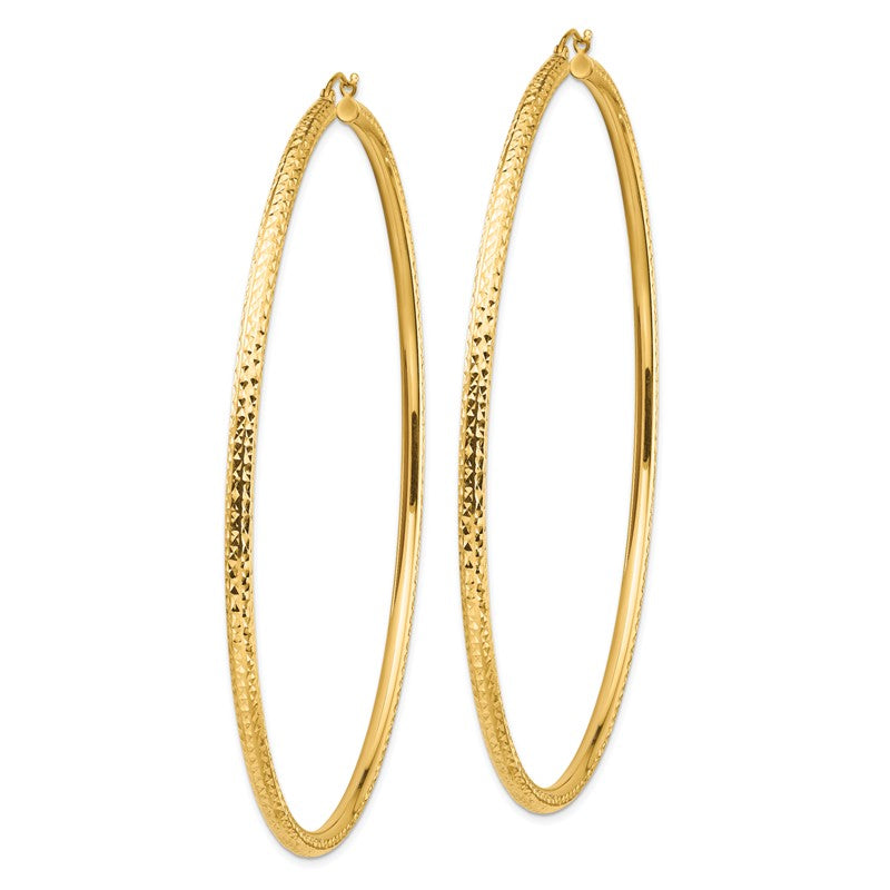 14k 3x90mm Lightweight Diamond-cut Round Tube Hoop Earrings TC1015