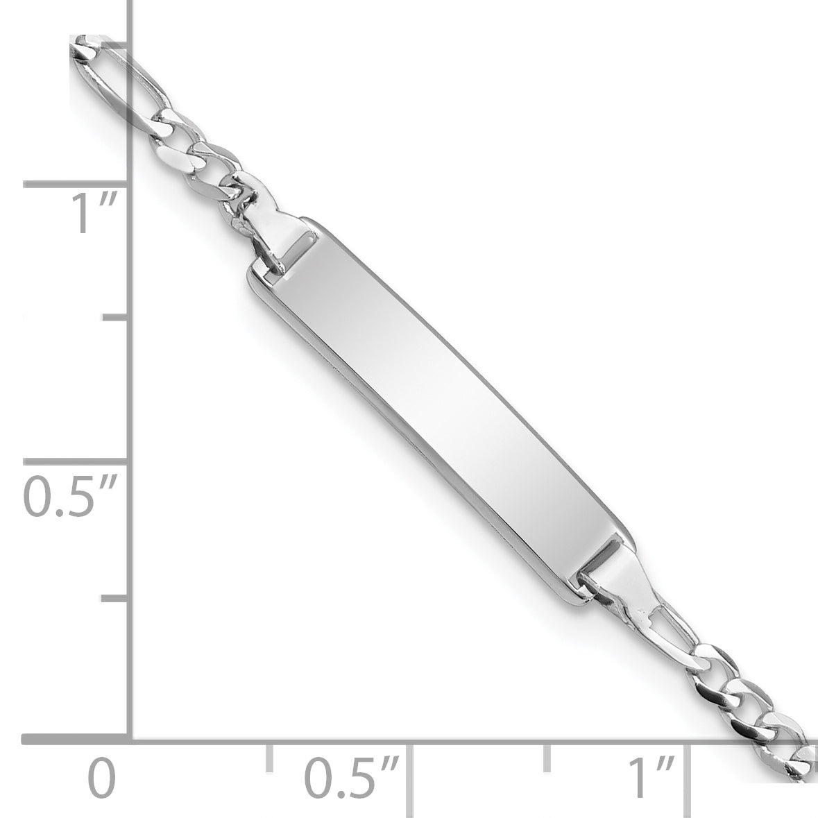 14k White Gold Polished Solid Chain/Solid Plate Figaro Link 20x4.5mm Plate 5.5 inch Baby/Child ID Bracelet FG60IDW