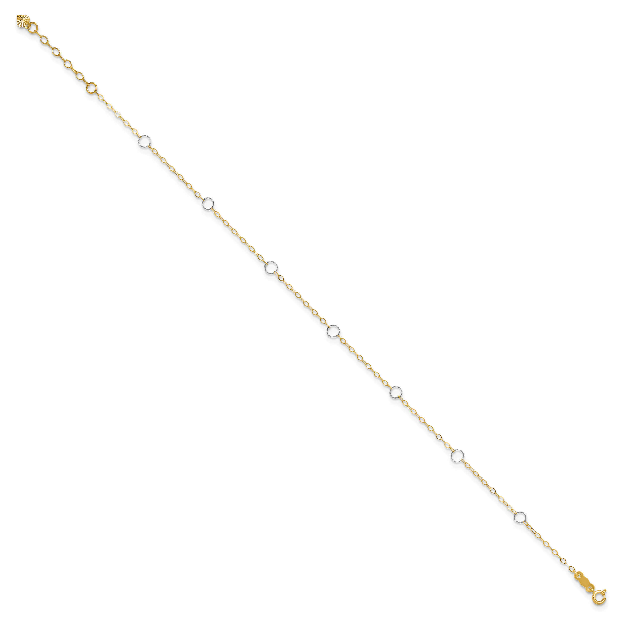 14k Two-tone Circles 7-Station 9 inch Plus 1 inch Extender - Total 10 inch Anklet ANK184