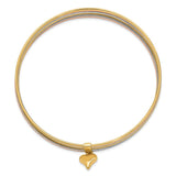 14K Oversize Tri-color Polished and Textured with Dangle Heart 7-Strand 11.00mm Slip-on Round Bangle Bracelet DB536O