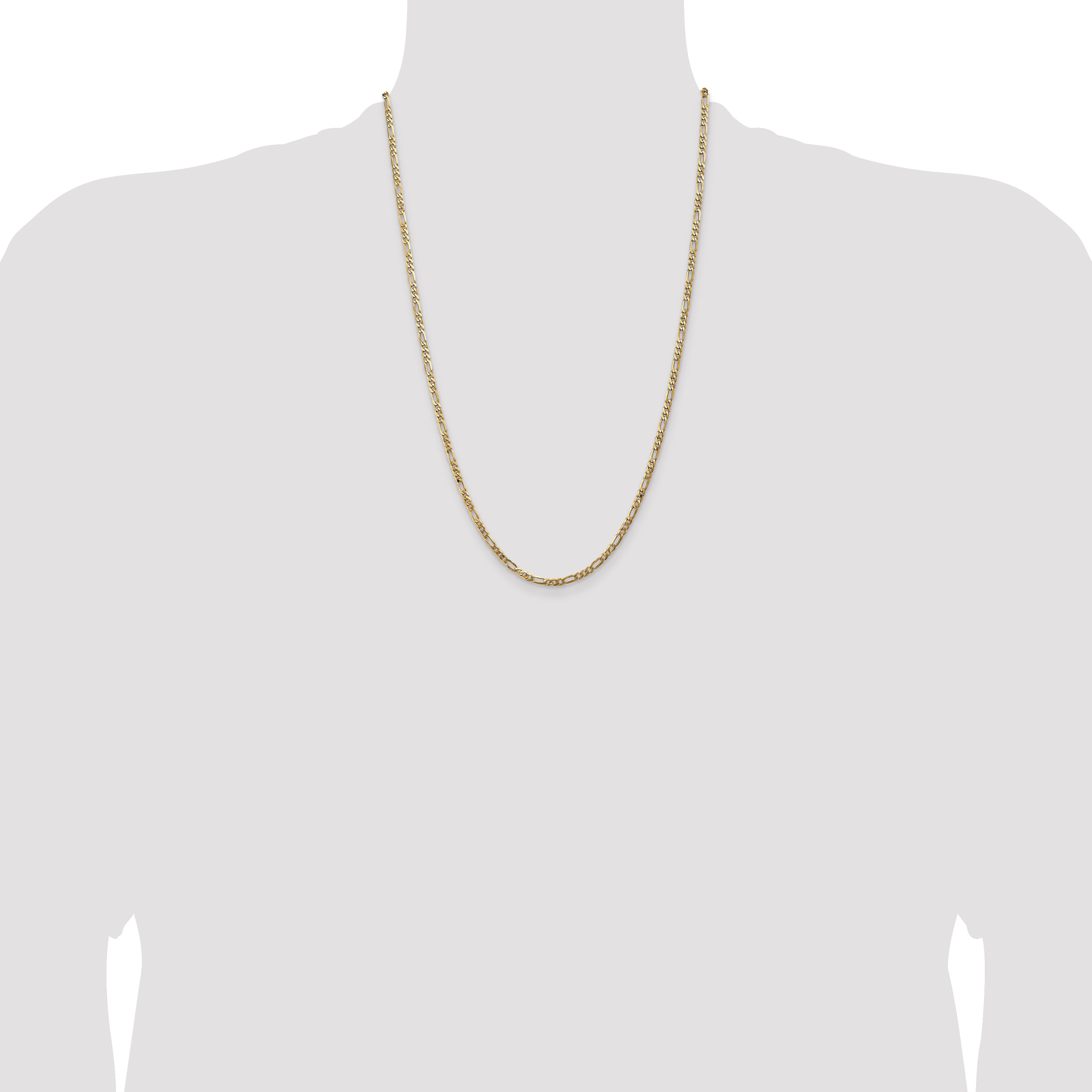 14K 26 inch 3mm Flat Figaro with Lobster Clasp Chain FFL080