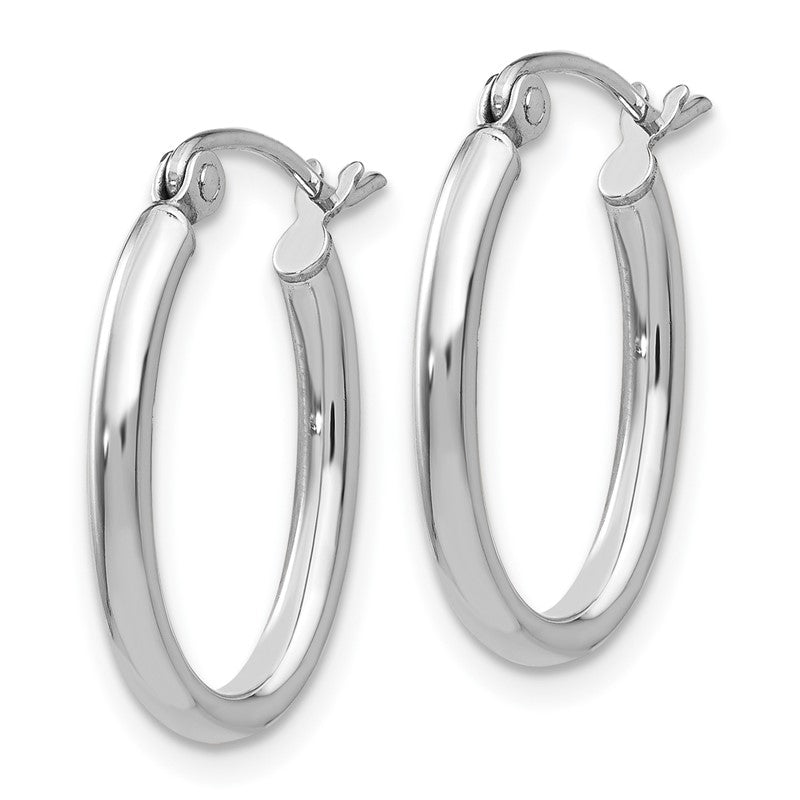 14k White Gold 2x19mm Polished Oval Tube Hoop Earrings TC117