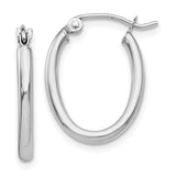 14k White Gold 2x19mm Polished Oval Tube Hoop Earrings TC117