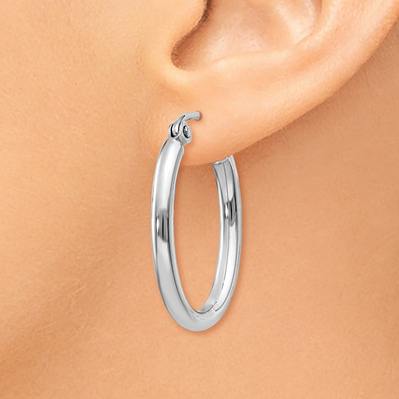 14k White Gold 2x19mm Polished Oval Tube Hoop Earrings TC117