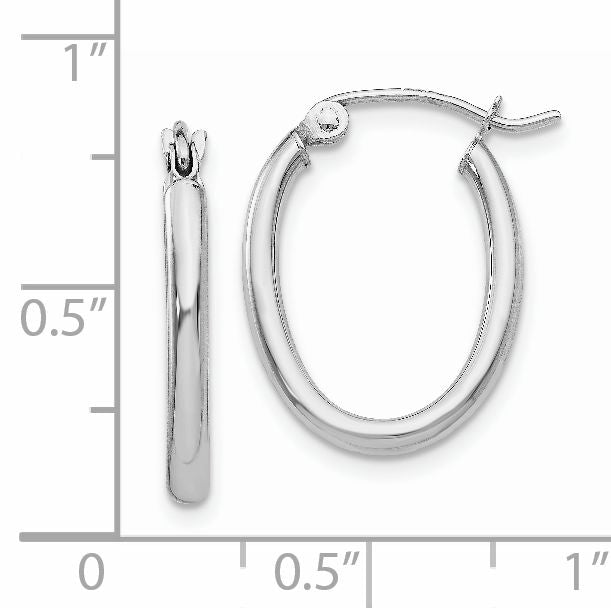 14k White Gold 2x19mm Polished Oval Tube Hoop Earrings TC117
