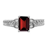 14k White Gold 7x5mm Emerald-cut Garnet and 1/20 carat AA Diamond Ring Y2266GA/AA