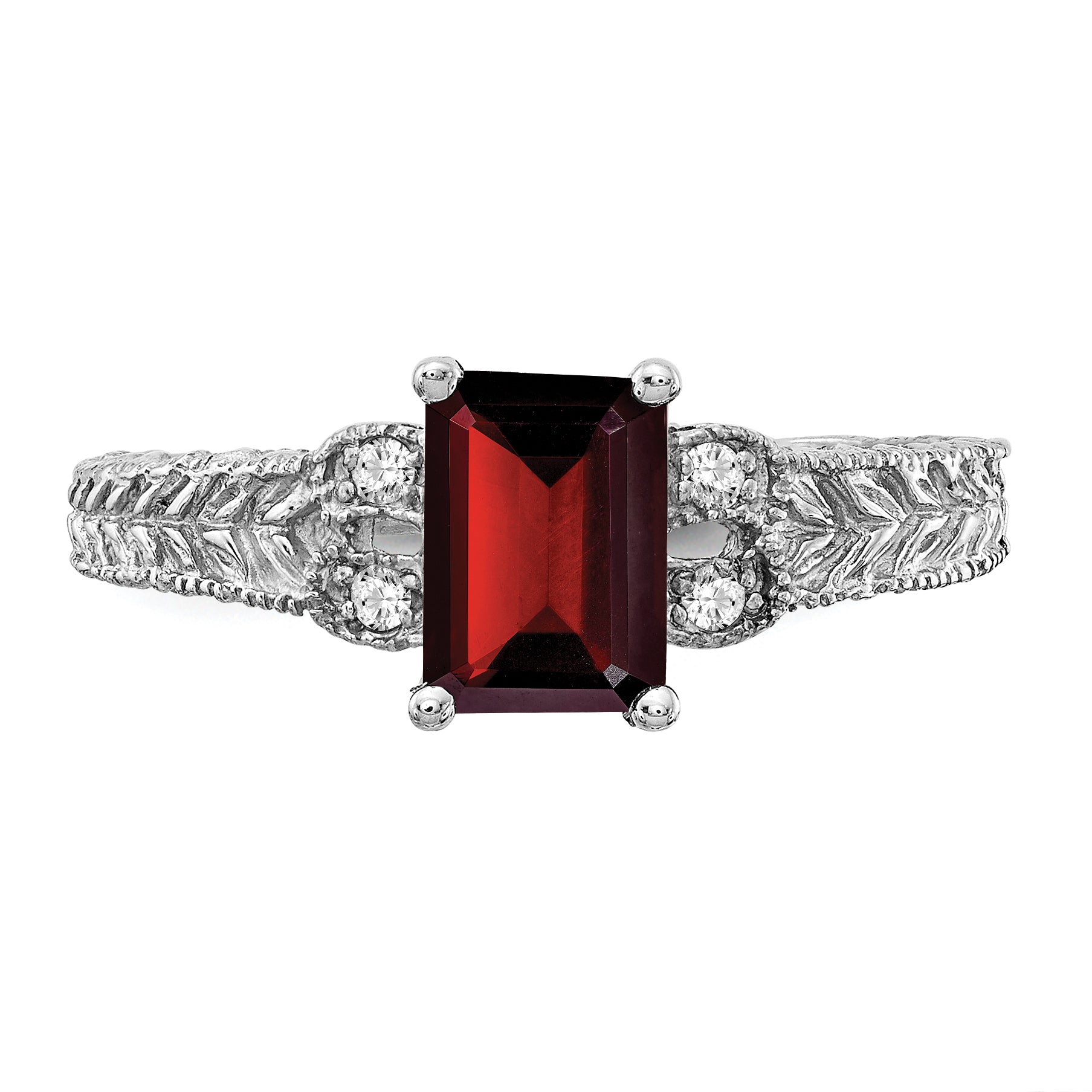 14k White Gold 7x5mm Emerald-cut Garnet and 1/20 carat AA Diamond Ring Y2266GA/AA