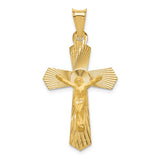 14k Polished Satin and Diamond-cut Crucifix Pendant K5557