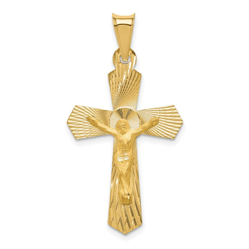 14k Polished Satin and Diamond-cut Crucifix Pendant K5557