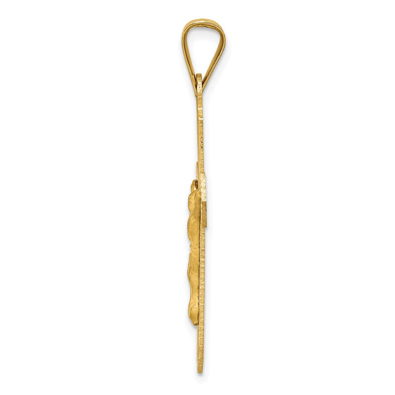 14k Polished Satin and Diamond-cut Crucifix Pendant K5557