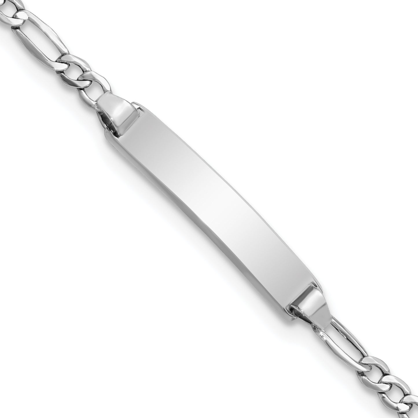 14k White Gold Polished Semi-Solid Chain/Solid Plate Figaro Link 19.5x4.5mm Plate 5.5 inch Baby/Child ID Bracelet DCID134W