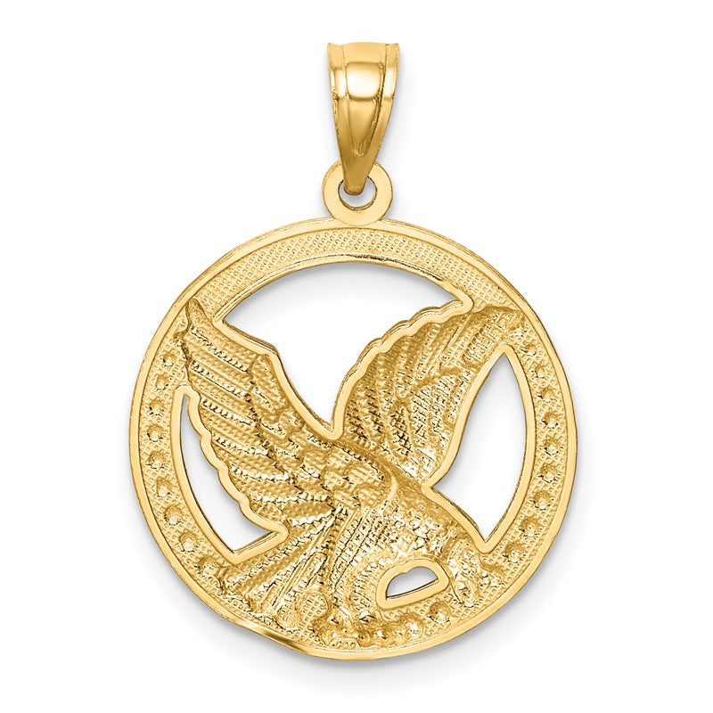 14K and White Rhodium Eagle in Circle Pendant C4579