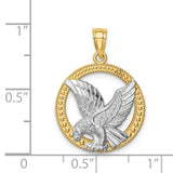 14K and White Rhodium Eagle in Circle Pendant C4579
