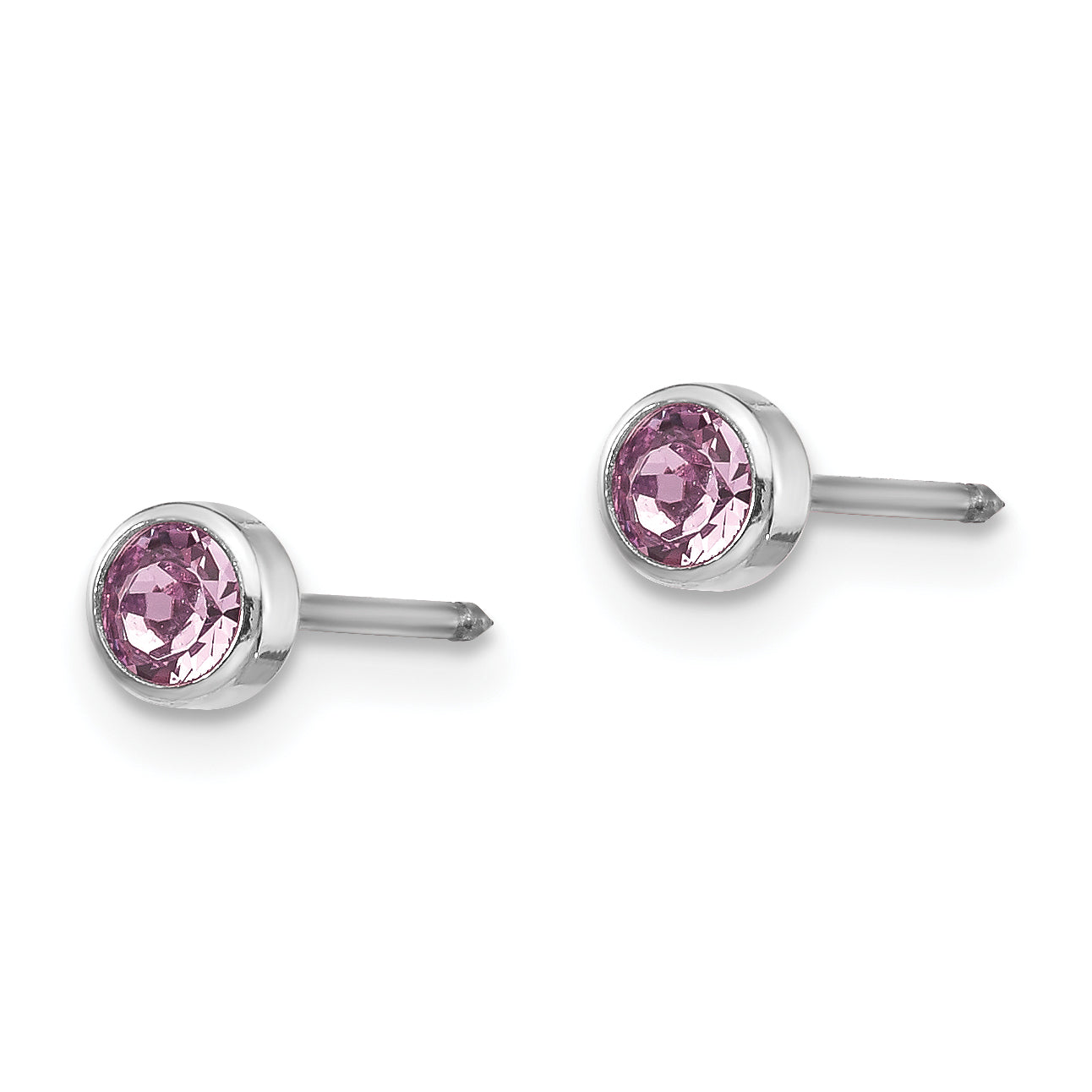 Inverness 14k White Gold 4mm June Purple Crystal Bezel Piercing Earrings 456E