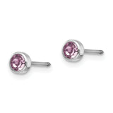 Inverness 14k White Gold 4mm June Purple Crystal Bezel Piercing Earrings 456E